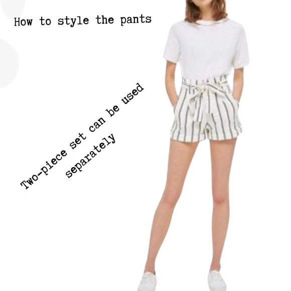 White Multi Stripes Top & Paper Bag Shorts Set - Picture 14 of 15